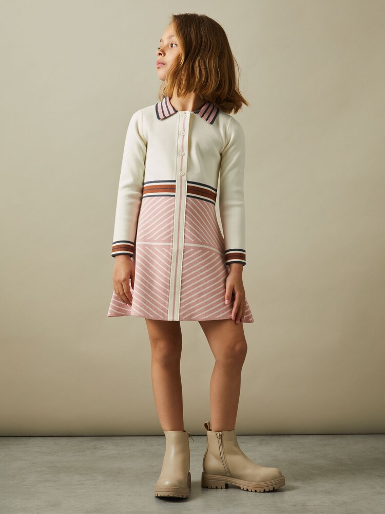 Reiss Pink Zana 13-14 yrs Knitted Striped Collar Dress - Image 2 of 4