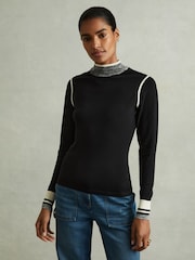 Reiss Black/Cream Rosa Knitted Contrast High Neck Jumper - Image 1 of 5