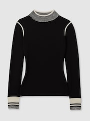 Reiss Black/Cream Rosa Knitted Contrast High Neck Jumper - Image 2 of 5