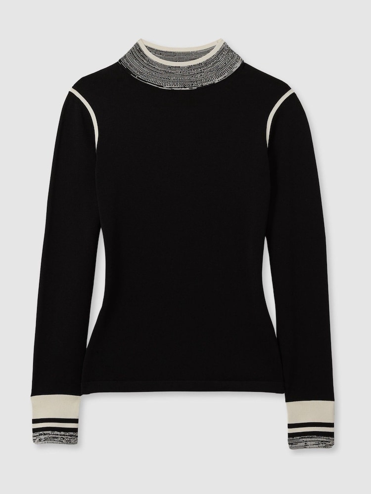 Reiss Black/Cream Rosa Knitted Contrast High Neck Jumper - Image 2 of 5