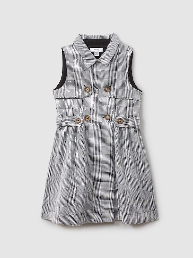 Reiss Black/White Gweneth 4-9 yrs Sequin Dogtooth Double-Breasted Dress - Image 2 of 4