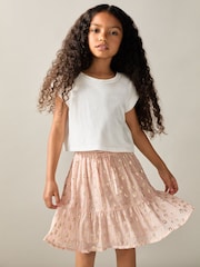Reiss Pink Ellen 9-13 yrs Metallic Print Flounced Hem Skirt - Image 3 of 4