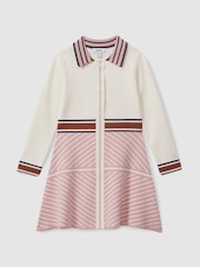 Reiss Pink Zana 4-9 yrs Knitted Striped Collar Dress - Image 2 of 4