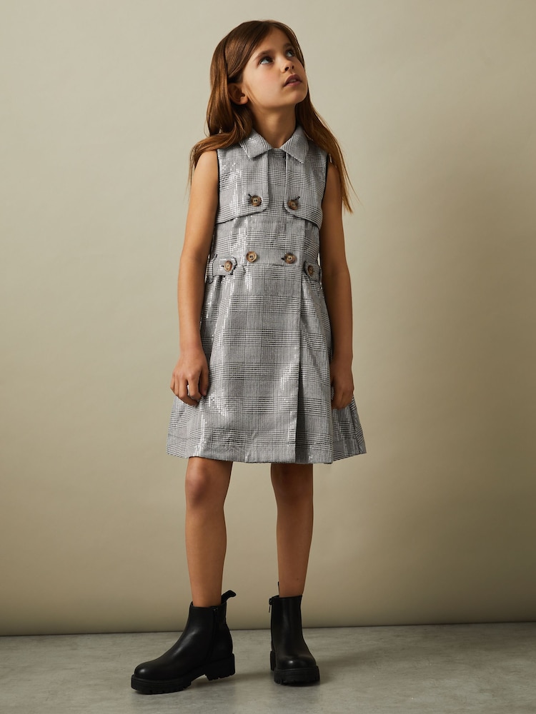 Reiss Black/White Gweneth 13-14 yrs Sequin Dogtooth Double-Breasted Dress - Image 2 of 4 Reiss Black/White Gweneth 13-14 yrs Sequin Dogtooth Double-Breasted Dress - Image 2 of 4