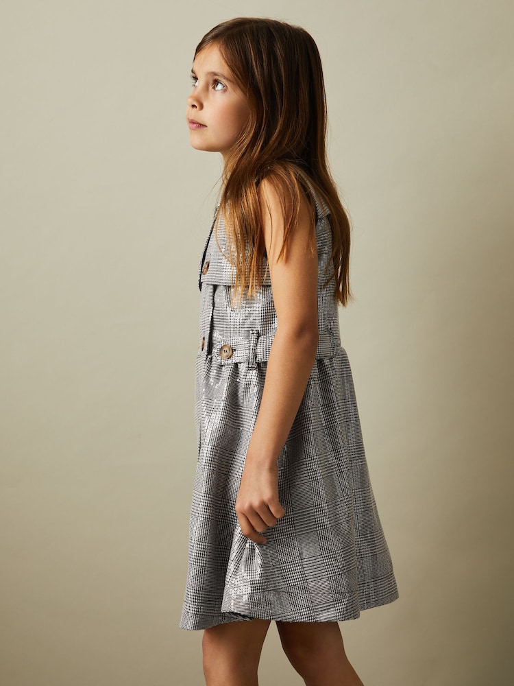 Reiss Black/White Gweneth 9-13 yrs Sequin Dogtooth Double-Breasted Dress - Image 1 of 4