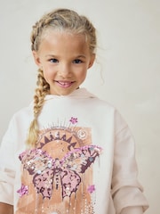 Ecru/Pink Sequin Butterfly 100% Cotton Hoodie and Leggings Set (3-16yrs) - Image 4 of 8