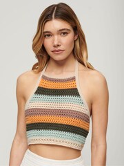 Superdry Cream Superdry Cropped Halter Crochet Top - Image 1 of 5