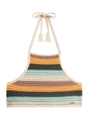 Superdry Cream Superdry Cropped Halter Crochet Top - Image 4 of 5