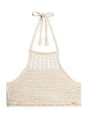 Superdry Cream Cropped Halter Crochet 100% Cotton Top - Image 6 of 7
