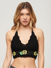 Черный - Superdry Crochet Flower 100% Cotton Bralette - Изображение 1 из 6