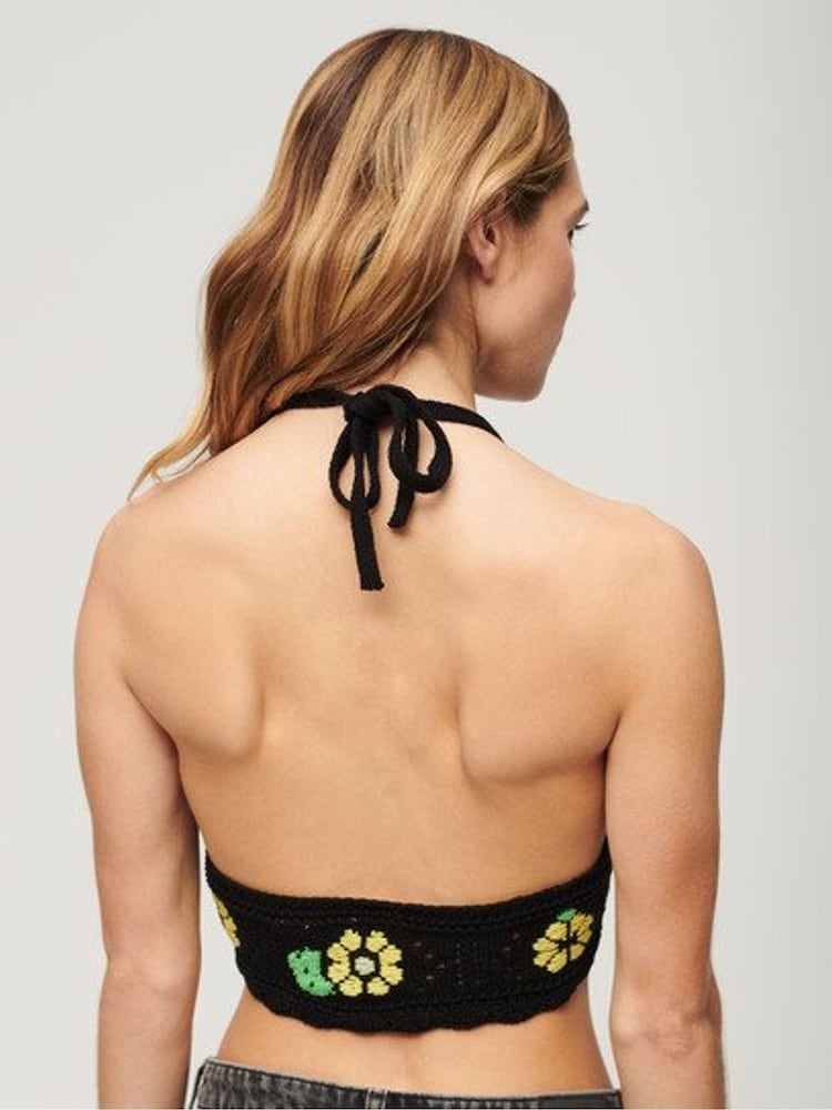 Черный - Superdry Crochet Flower 100% Cotton Bralette - Изображение 2 из 6