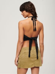 Superdry Black Cropped Halter Crochet 100% Cotton Top - Image 2 of 8