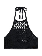 Superdry Black Cropped Halter Crochet 100% Cotton Top - Image 6 of 8