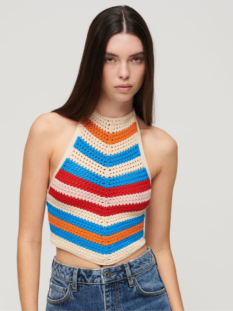 Superdry Hanky Hem Halter Crochet Top - Bild 1 von 7 Superdry Hanky Hem Halter Crochet Top - Bild 1 von 7
