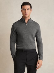 Derby Grey Marl - Reiss Blackhall Merinovilla Half-Zip Puolipoolokaulus Neulepusero - Kuva 1 / 6