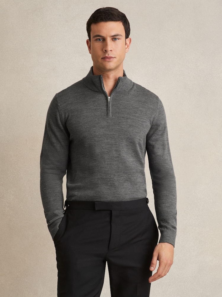 Derby Grey Marl - Reiss Blackhall Merinovilla Half-Zip Puolipoolokaulus Neulepusero - Kuva 1 / 6
