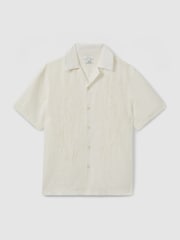 Reiss White Sonny Linen Embroidered Cuban Collar Shirt - Image 2 of 5