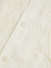 Reiss White Sonny Linen Embroidered Cuban Collar Shirt - Image 5 of 5