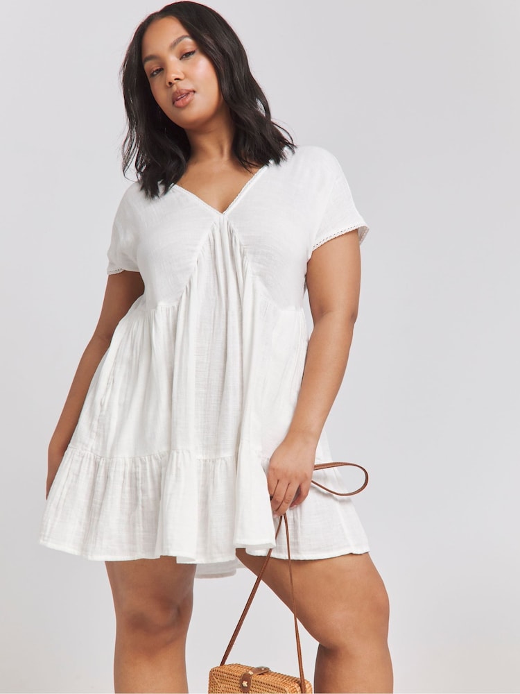 Simply Be White Cheesecloth Mini Beach 100% Cotton Dress - Image 1 of 4