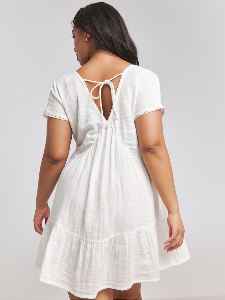 Simply Be White Cheesecloth Mini Beach 100% Cotton Dress - Image 2 of 4 Simply Be White Cheesecloth Mini Beach 100% Cotton Dress - Image 2 of 4