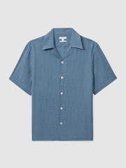 Reiss Denim Blue Beldi Relaxed Linen Cuban Collar Shirt - Image 2 of 6