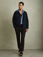 Reiss Denim Blue Beldi Relaxed Linen Cuban Collar Shirt - Image 3 of 6