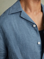 Reiss Denim Blue Beldi Relaxed Linen Cuban Collar Shirt - Image 4 of 6