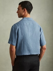 Reiss Denim Blue Beldi Relaxed Linen Cuban Collar Shirt - Image 5 of 6