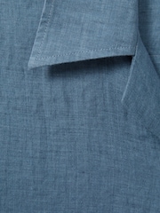 Reiss Denim Blue Beldi Relaxed Linen Cuban Collar Shirt - Image 6 of 6
