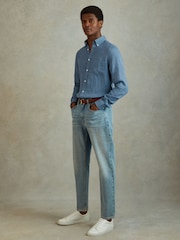 Reiss Denim Blue Queens 100% Linen Button-Down Collar Shirt - Image 3 of 6