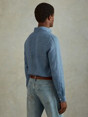 Reiss Denim Blue Queens 100% Linen Button-Down Collar Shirt - Image 5 of 6