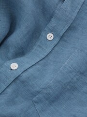 Reiss Denim Blue Queens 100% Linen Button-Down Collar Shirt - Image 6 of 6