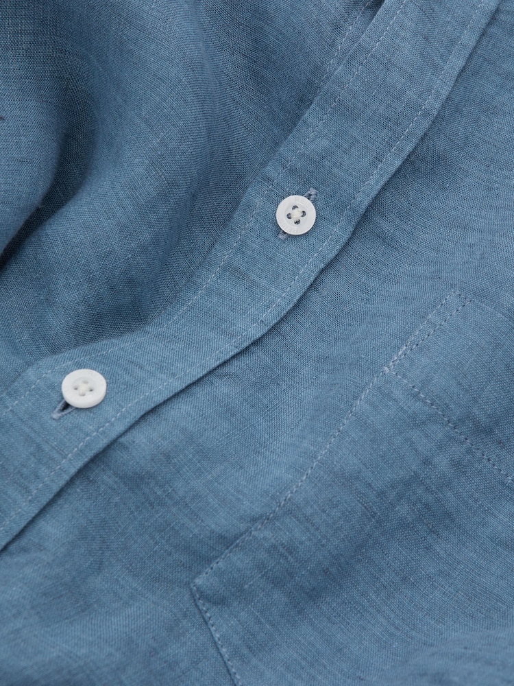 Reiss Denim Blue Queens 100% Linen Button-Down Collar Shirt - Image 6 of 6