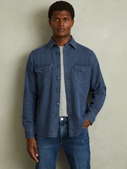 Reiss Indigo Blue Mcilroy Textured Denim Overshirt - Image 1 of 6