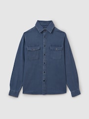 Reiss Indigo Blue Mcilroy Textured Denim Overshirt - Image 2 of 6