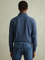 Reiss Indigo Blue Mcilroy Textured Denim Overshirt - Image 4 of 6