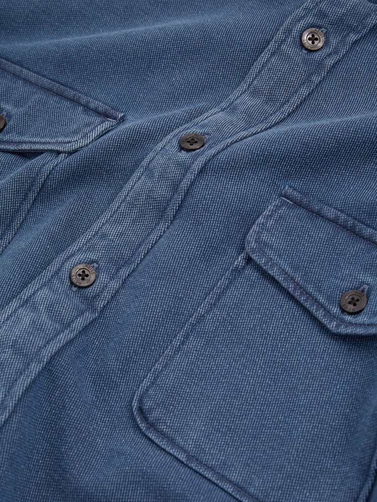 Reiss Indigo Blue Mcilroy Textured Denim Overshirt - Image 6 of 6