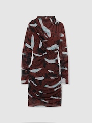 Reiss Burgundy Kallie Printed Ruched Mini Dress - Image 2 of 6