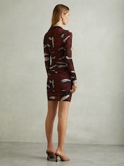Reiss Burgundy Kallie Printed Ruched Mini Dress - Image 5 of 6