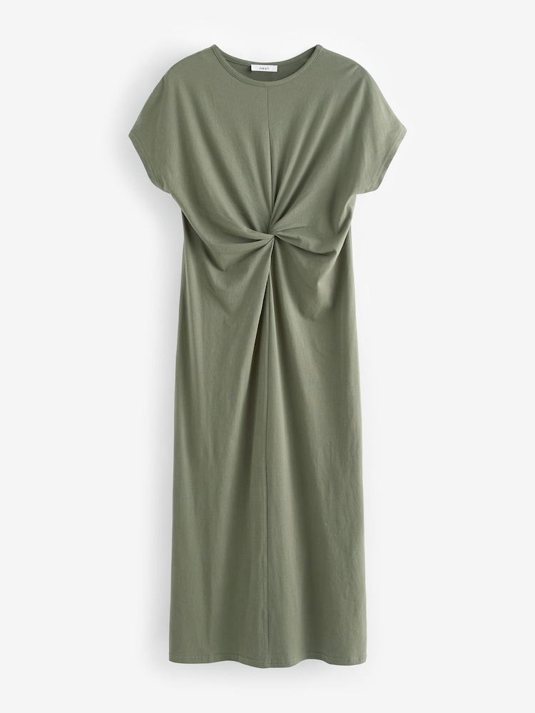 Khaki Green Twist Short Sleeved T-Shirt Summer Dress - Image 5 of 6