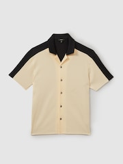 Reiss Off White/Navy Castro Oversized Plisse Cuban Collar Shirt - Image 2 of 6