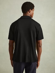 Reiss Off White/Navy Castro Oversized Plisse Cuban Collar Shirt - Image 5 of 6