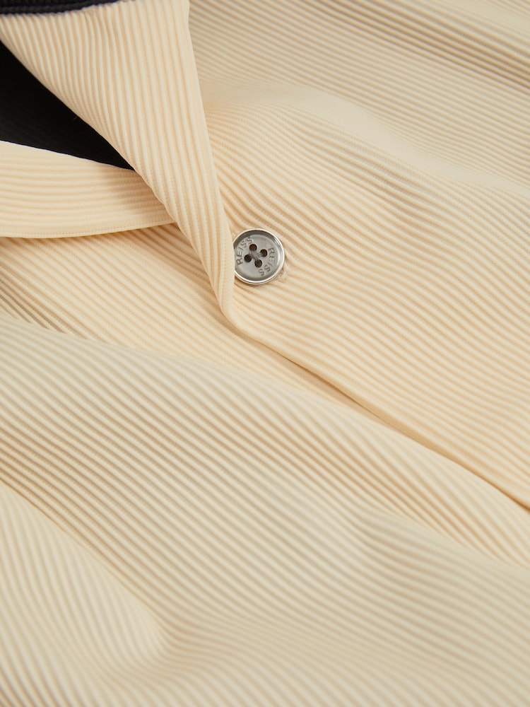 Reiss Off White/Navy Castro Oversized Plisse Cuban Collar Shirt - Image 6 of 6