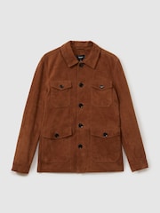 Reiss Tobacco Brown Clock Suede Front Pocket Jacket - Image 2 of 6