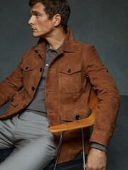 Reiss Tobacco Brown Clock Suede Front Pocket Jacket - Image 3 of 6