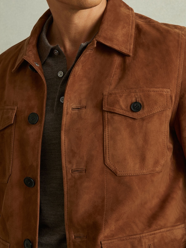 Buy Reiss Tobacco Brown Clock Suede Front Pocket Jacket from Next USA