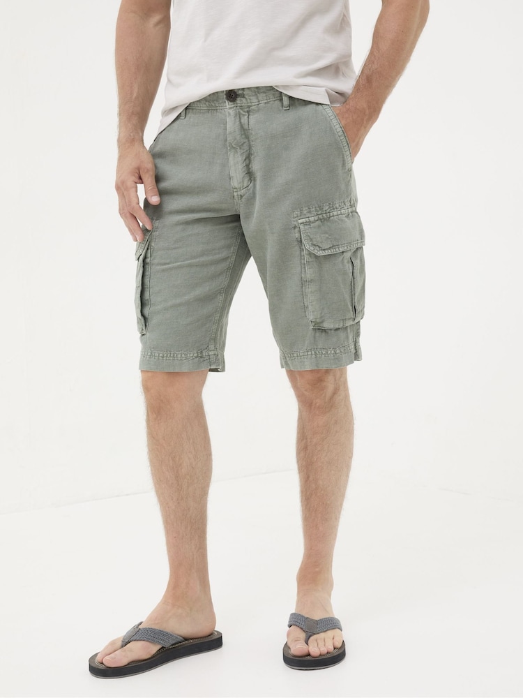 FatFace Green Cotton Linen Cargo Shorts - Image 1 of 5