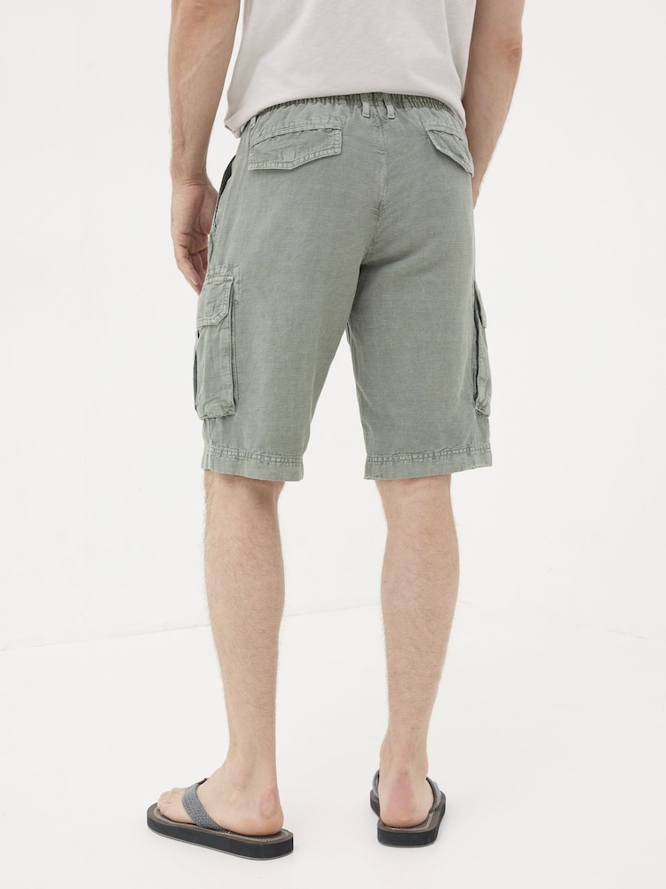 FatFace Green Cotton Linen Cargo Shorts - Image 2 of 5
