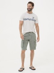 FatFace Green Cotton Linen Cargo Shorts - Image 3 of 5