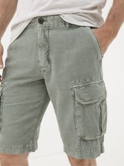 FatFace Green Cotton Linen Cargo Shorts - Image 4 of 5